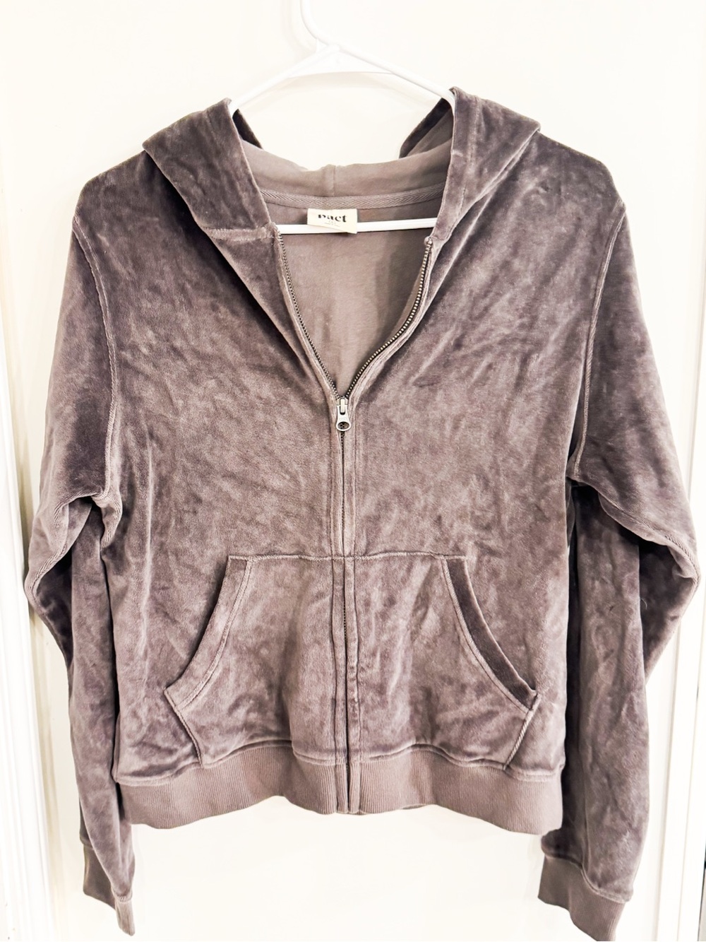 Pact Velour Zip Hoodie in Taupe